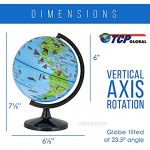 TCP Global 6 World Globe with Wildlife Animals of The World - Zoo Blue Oceans Vertical Axis Rotation - Educational Map Learn Earth's Geography - School Home Office Shelf Desktop Display