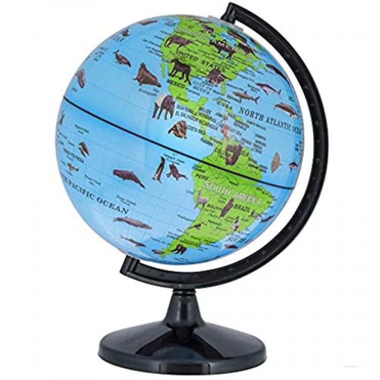 TCP Global 6 World Globe with Wildlife Animals of The World - Zoo Blue Oceans Vertical Axis Rotation - Educational Map Learn Earth's Geography - School Home Office Shelf Desktop Display
