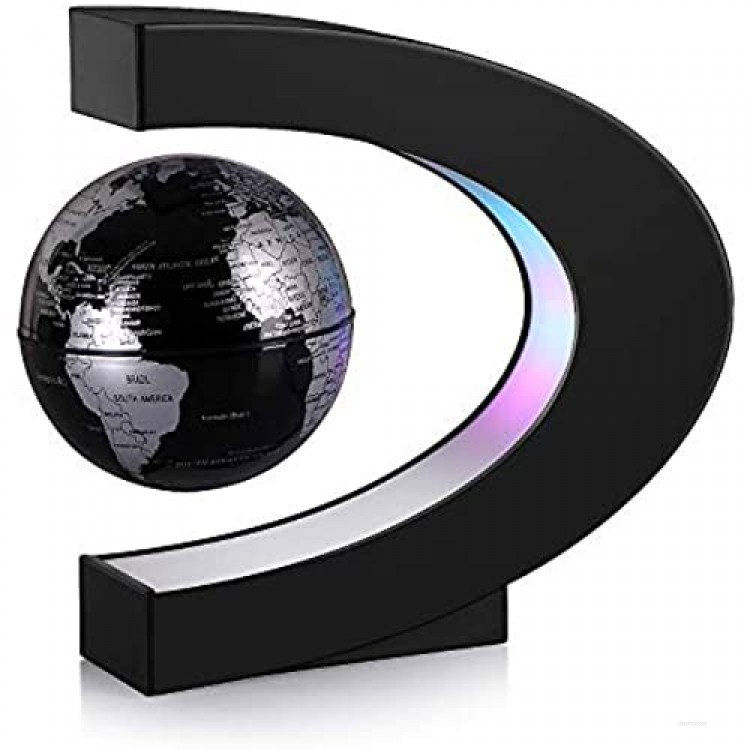 TeaMaX Magnetic Levitation Floating World Map Globe with C Shape Base Best Business Men Gift Floating Globe with LED Lights Fathers Students Teacher Birthday Gift