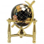 Unique Art 6-Inch by Black Onyx Ocean Mini Table Top Gemstone World Globe with Gold Tripod