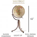 Waypoint Geographic Light Up Floor Stand Emily Globe - 42 Tall Decorative Illuminated Antique Ocean Style Standing Floor Globe - 20 Diameter Globe with Gyromatice Mounting - Up to Date World Globe