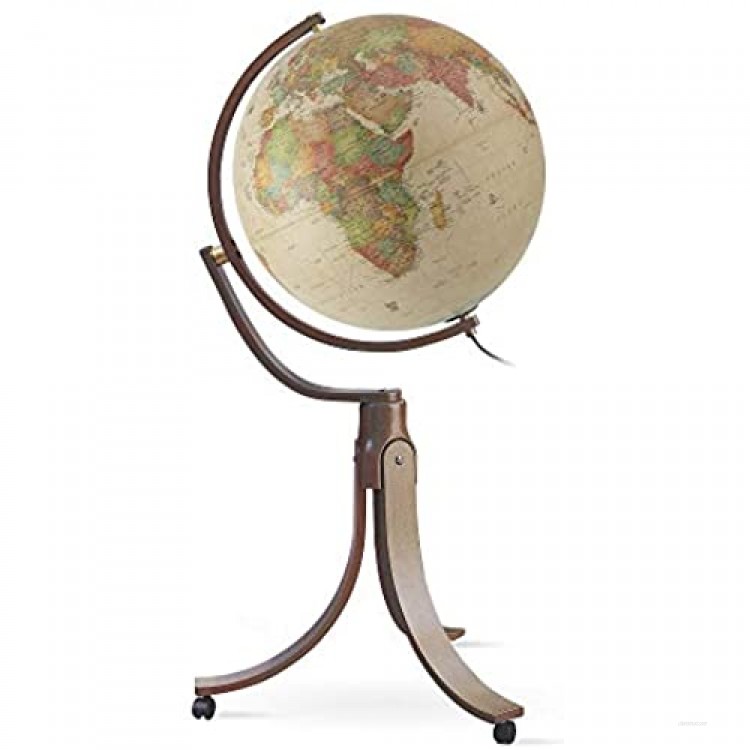 Waypoint Geographic Light Up Floor Stand Emily Globe - 42 Tall Decorative Illuminated Antique Ocean Style Standing Floor Globe - 20 Diameter Globe with Gyromatice Mounting - Up to Date World Globe