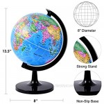 Wizdar 8'' World Globe for Kids Learning DIY Assemble Educational Rotating World Map Globes Large Size Decorative Earth Children Globe for Classroom Geography Teaching Desk & Office Decoration