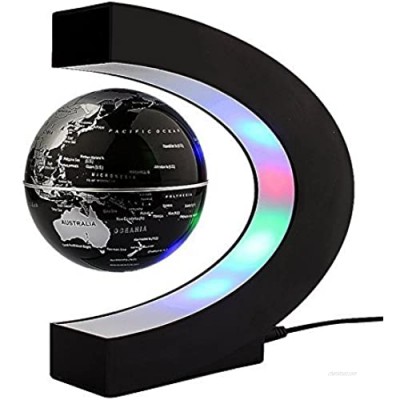 ZJchao Floating Globe Rotating World Map Earth Planet Ball with C Shaped Magnetic Levitation LED Display Platform Stand - Educational Gifts for Kids  Office Desk Decoration Ornament (Black)