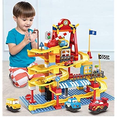 156PCS Marble Run Building Blocks Set for Kids  Marble Race Track for 3+ Year Old Boys and Girls  Big Blocks STEAM Toy Bricks Set Kids Race Track Compatible with All Major Brands
