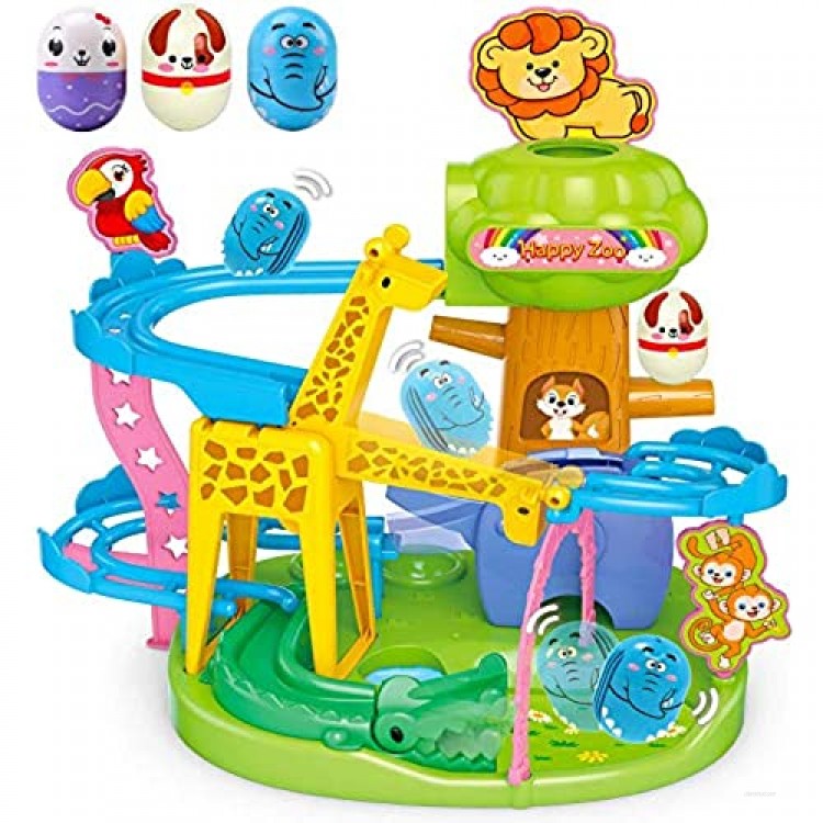 Animal Track Marble Run Tower for Baby 12-18 Months Toys -Toddler Development Educational Toys | Stack Drop and Go Ball Ramp Toy Set Includes 3 Roly-Poly Activity Balls with Colorful Animal Indicator