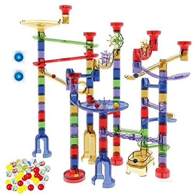 AOBEIZI Marble Run Sets for Kids Activities -180Pcs Marble Run Sets STEM Toys Educational Learning Marble Building Blocks Gift Boy Girl All Ages (30 Glass Marbles + 2 Led Lighted Beads)