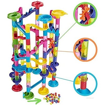 Big Marble Run Coaster Maze Toy 115 Pieces Building Set: 82 Blocks + 33 Safe Plastic Marbles. 250” Long Marble Tracks. STEM Learning Games for Toddlers. Kids Building Kits.