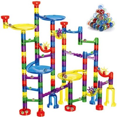 Gifts2U Marble Run Sets Kids  122 PCS Marble Race Track Game 90 Translucent Marbulous Pieces + 32 Glass Marbles  STEM Marble Maze Building Blocks Kids 4+ Year Old