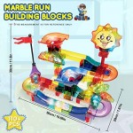HAKUNAMATATA Glowing Marble Run 110+ PCS Marble Race Track Marble Maze Building Set Translucent Toys with 2 Led Lighted Marbles Fun Gift for 3 4 5 6 7 8+ Years Old Kids