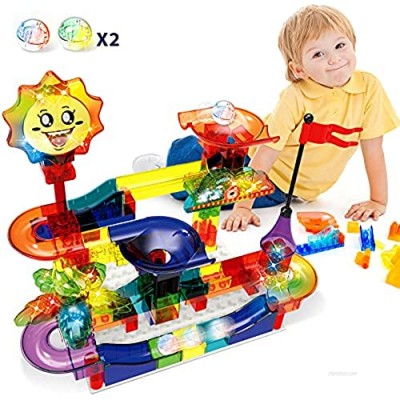 HAKUNAMATATA Glowing Marble Run  110+ PCS Marble Race Track  Marble Maze Building Set Translucent Toys with 2 Led Lighted Marbles  Fun Gift for 3  4  5  6  7  8+ Years Old Kids
