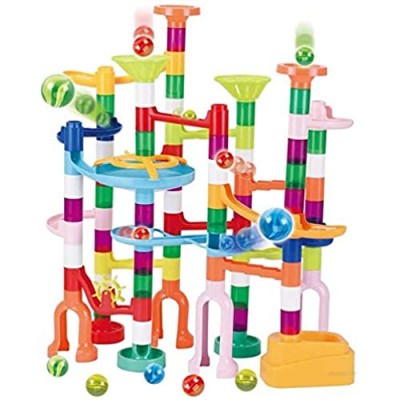 JOYIN 120Pcs Marble Run Toy Set  Construction Building Blocks Toys for STEM Education (75 Plastic Pieces + 45 Glass Marbles)