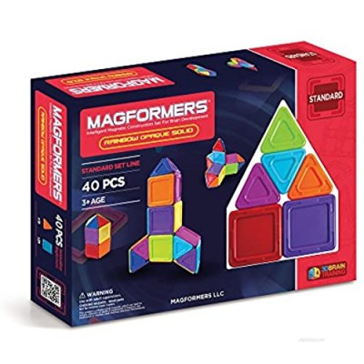 Magformers Basic Solid Opaue Rainbow 40 Pieces  Rainbow Colors  Educational Magnetic Geometric Shapes Tiles Building STEM Toy Set Ages 3+