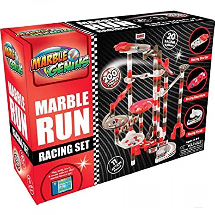 Marble Genius Marble Run Racing Set (200 Pieces) with Designer Marbles Racing Action Pieces & Tournament Board