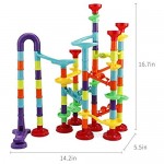 QINROOM Marble Run Set for Kids 113Pcs Marble Colorful Maze Race Track Fun and Educational Building Blocks Toys Games for Boys Girls 3+ Years Old (with Glass Marbles)
