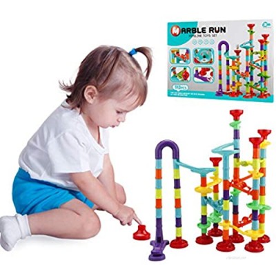 QINROOM Marble Run Set for Kids  113Pcs Marble Colorful Maze Race Track Fun and Educational Building Blocks Toys Games for Boys Girls 3+ Years Old (with Glass Marbles)