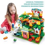 REMOKING Marble Run Building Blocks 2 in 1 Compatible Blocks Models with 8 Marble Balls，Educational Race Track Building Block Set Great Gifts for Kids 3 Years and up（259Pcs）