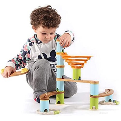 ROCSMAC Quadrilla Wooden Marble Run Construction  Playing Together Marble Maze Development Building Toys for Kids with Glass Marbles Set
