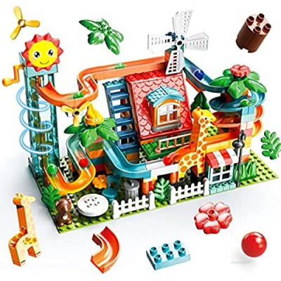 SUMXTECH Electric Marble Run Sets  Compatible 255 PCS Building Blocks for Kids  Educational Construction Toys Roof Side-Way with Spiral Elevator  Marble Track for Age 3 Up Children