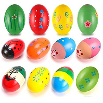 12Pcs Wooden Egg Shakers Maracas Percussion Musical Egg Kids Toys for Party Favors Easter Basket Stuffers Easter Egg Fillers Musical Instrument  Easter Hunt(Assorted Colors)