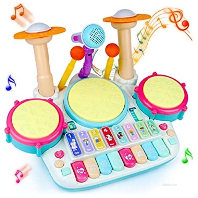 Baby Piano Drum Toy  Toddler Musical Instruments Kids Keyboard Set Multifunctional Instrument with Microphone and Light Educational Game Gift for Toddlers Boys Girls 3 4 5 Years Old