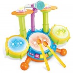Cozybuy Kids Drum Set Electronic Musical Instruments Toddlers Toys with 2 Drum Sticks Beats Flash Light and Adjustable Microphone Birthday Gift for 1-12 Years Old Boys and Girls
