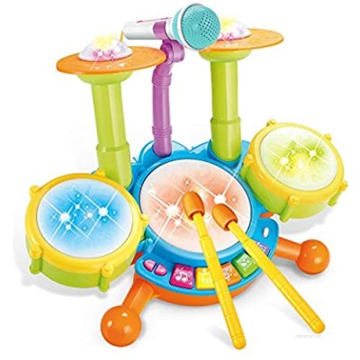Cozybuy Kids Drum Set  Electronic Musical Instruments Toddlers Toys with 2 Drum Sticks  Beats Flash Light and Adjustable Microphone  Birthday Gift for 1-12 Years Old Boys and Girls