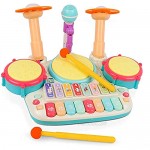 Cozybuy Microphone Compatible Kids Drum Set Electronic Musical Instruments Toddlers Toys with 2 Drum Sticks Beats Flash Light and Adjustable Microphone Birthday Gift for Boys and Girls