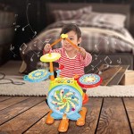 IQ Toys Toddler Drum Set - My First Musical Electric Toy Drum Set for Little Kids with Microphone 2 Drum Sticks Chair and Music Lights Adjustable Sound for Boys and Girls