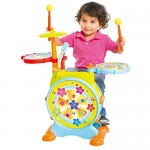 IQ Toys Toddler Drum Set - My First Musical Electric Toy Drum Set for Little Kids with Microphone 2 Drum Sticks Chair and Music Lights Adjustable Sound for Boys and Girls