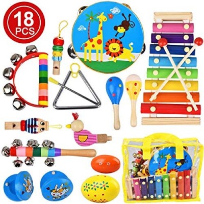 kingdous Kids Musical Instruments Sets Toys  Baby Musical Toys Percussion Instruments  Preschool Educational Early Learning Wooden Toys with Storage Bag for Kids Baby Babies Children Boys and Girls