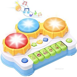 KingsDragon Musical Keyboard Piano Drum Set Baby Drum Musical Toy with Music and Lights Infant Early Educational Montessori Development Toys for Babies Toddler Boys and Girls Birthday