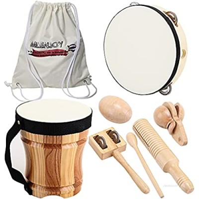 ML.ENJOY Wooden Musical Instruments Toys for Toddlers and Kids  Tambourine  Bongo Drums for Kids and Percussion Sets  Natural Gift for STEM Music Education