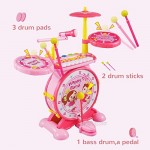 Reditmo Toddlers Toy Drum Set for Kids with Mini Piano Keyboard Microphone Drum Sticks Solid Stool Cultivating Musical Talent for 3-6 Years Old Baby Children Pink