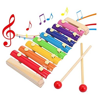 SGVV90 Wooden Xylophone Children's Musical Instruments Toy Wooden 8 Keys Hand Knock with Mallets Preschool Educational Toys Great Gift for Kids Girls and Boys Toddlers Ages 3+