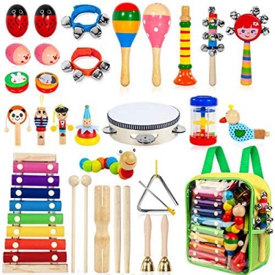 TAIMASI Kids Musical Instruments  33Pcs 18 Types Wooden Percussion Instruments Tambourine Xylophone Toys for Kids Children  Preschool Education Early Learning Musical Toy for Boys and Girls
