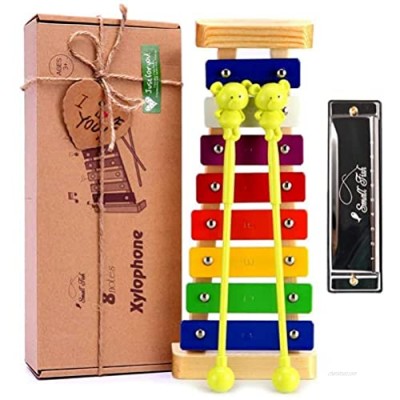 Xylophone for Toddlers and Kids  Baby Boys and Girls Wooden Musical Instrument Toys for Birthday  DIY Idea for Mini Musicians  Glockenspiel with Child Safe Mallets  Music Cards and Harmonica