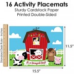 Big Dot of Happiness Farm Animals - Paper Barnyard Birthday Party Coloring Sheets - Activity Placemats - Set of 16