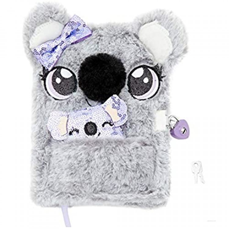 Claire's Plush Lock Diary for Girls Sidney The Koala Gray with Purple Includes Lock with 2 Keys and Mini Notebook 6x8 Inches