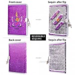 FUMOXING Unicorn Diary with Lock and Keys for Girls Magic Reversible Sequin Journal Secret Travel Notebook for Kids (Purple)
