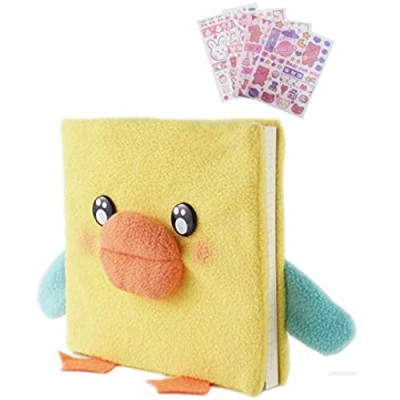 HXN Cute Duck Plush Fleece Notebook Journal for Kids  Sketchbook Diary for Girls  160 Pages  5.9" x 5.5" with Lined and Blank Pages for Writing  Drawing and Doodling for School Home  Gift for Kids