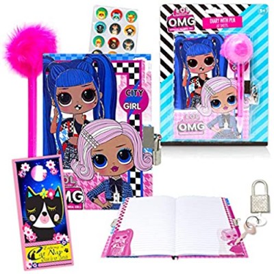 L O L Dolls Diary and Pen Set Bundle ~ LOL Mini Diary Journal (60 Sheets) with Real Padlock and Animal Stickers (LOL Stationery)