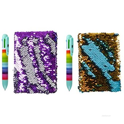 LightShine Products Reversible Sequin Journal Diary & Rainbow Shuttle Pen Bundle (2 Pens 1 Purple Diary & 1 Turquoise Diary)