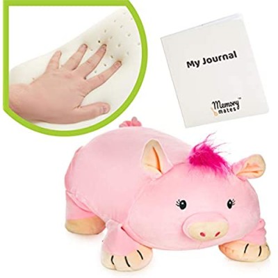 MEMORY MATES Piggles The Pig Memory Foam Pillow Plush with Kid's Diary That Stores in Belly Pocket  15” Stuffed Animal  6" Journal