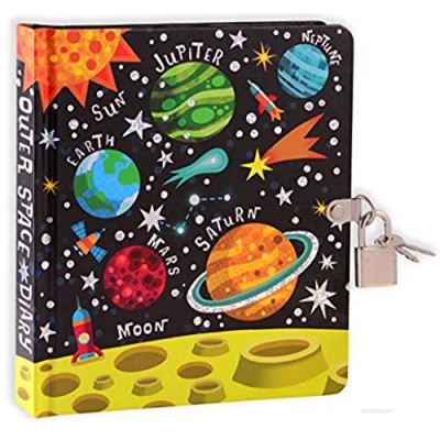 MOLLYBEE KIDS Outer Space 6.25" Lock and Key Diary for Boys and Girls  208 Lined Pages