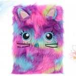 NUOBESTY Plush Notebook Faux Fur Notebook for Kids Cat Design Diary Journal Hardcover Notebook Writing Paper School Stationery Purple