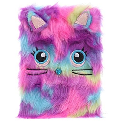 NUOBESTY Plush Notebook  Faux Fur Notebook for Kids  Cat Design Diary Journal Hardcover Notebook Writing Paper School Stationery Purple