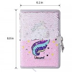 PojoTech Unicorn Notebook Sequin Secret Diary with Lock Reversible Mermaid Sequin Notebook Private Journal Magic Travel Journal Unicorn Notebook Gift for Adults and Kids (Pink)
