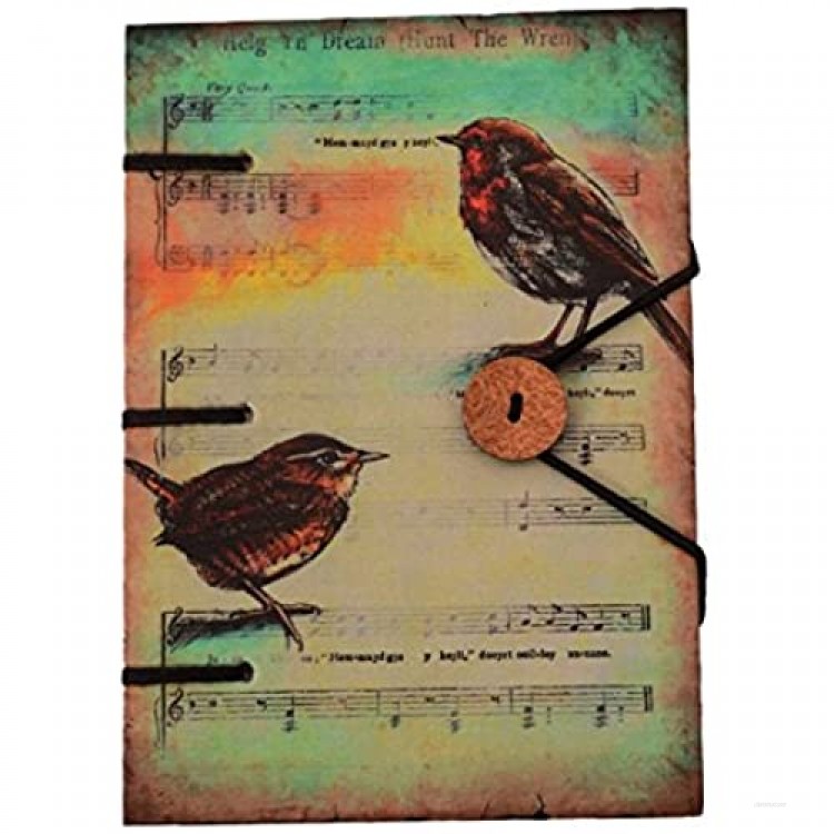 Purpledip Vintage Diary 'Song Birds': Handmade Journal Notebook with Button & String Closure; Perfect for Music Lovers (11109)