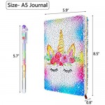 Sequin Notebook Set with 4 Pieces Color Gel Ink Pens Reversible Magic Diary Flip Sequin Journal Writing Journal Set for Valentine's Day Teens Young Girls (Mermaid Color Unicorn)